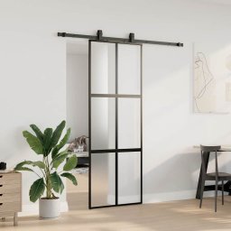 vidaXL Schuifdeur met beslagset 76x205 cm gehard glas zwart
