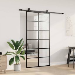 vidaXL Schuifdeur met beslagset 102x205 cm ESG glas zwart