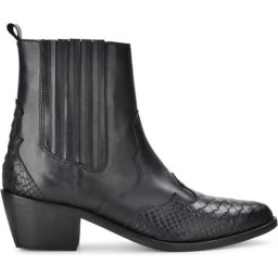 PS Poelman Leren Chelsea Enkellaarzen - Maat 38 - met Western Snake Print Details - Tartor - Zwart -
