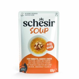Voordeelpakket: 24x40g Schesir Kattensoep tonijn, wortel en pompoen natvoer voor katten