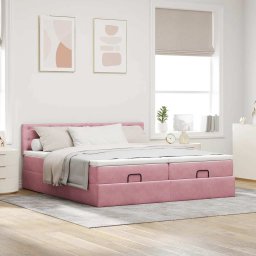 vidaXL Ottoman bed met matrassen 180x200cm fluweel roze