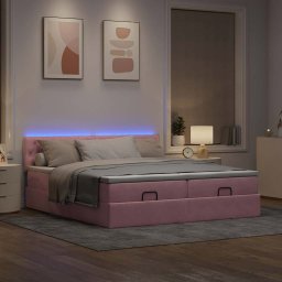 vidaXL Ottoman bed met matrassen en LED's 180x200cm fluweel roze