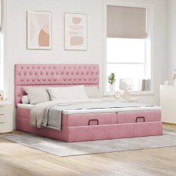 vidaXL Ottoman bed met matrassen 180x200cm fluweel roze