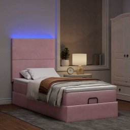 vidaXL Ottoman bed met matrassen en LED's 90x200cm fluweel roze