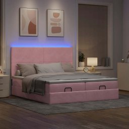 vidaXL Ottoman bed met matrassen en LED's 180x200cm fluweel roze