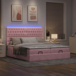 vidaXL Ottoman bed met matrassen en LED's 180x200cm fluweel roze