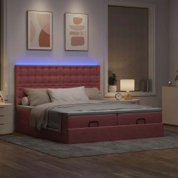 vidaXL Ottoman bed met matrassen en LED's 180x200cm fluweel roze