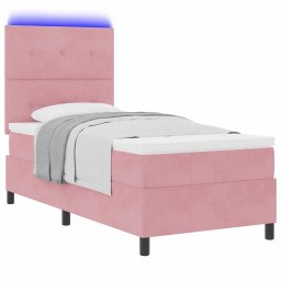vidaXL LED Box Spring Bed met hoofdeinde Roze 90 x 200 cm Fluweel