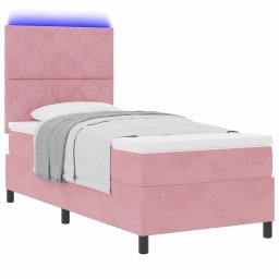 vidaXL LED Box Spring Bed met hoofdeinde Roze 90 x 200 cm Fluweel