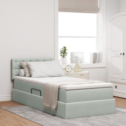 vidaXL Opslag bed met matras met opslag Lichtgrijs 90 x 190 cm Fluweel