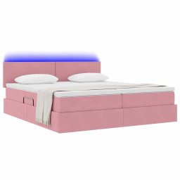 vidaXL LED Opslagbed met Matras Roze 180 x 200 cm Fluweel