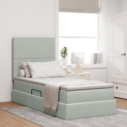 vidaXL Opslag bed met matras met opslag Lichtgrijs 90 x 190 cm Fluweel