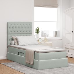 vidaXL Opslag bed met matras met opslag Lichtgrijs 90 x 190 cm Fluweel