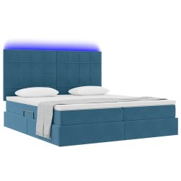 vidaXL LED Opslagbed met Matras Donkerblauw 200 x 200 cm Fluweel