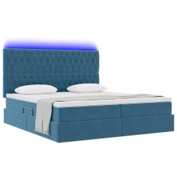vidaXL LED Opslagbed met Matras Donkerblauw 200 x 200 cm Fluweel