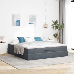 vidaXL Ottoman bed met matras 180x200cm fluweel donkergrijs