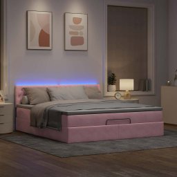 vidaXL Bed poef met matras en LED's 180x200 cm fluweel roze