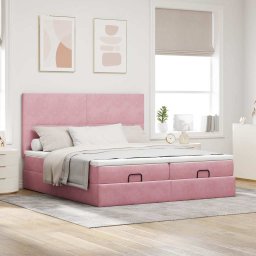 vidaXL Ottoman bed met matrassen 160x200cm fluweel roze