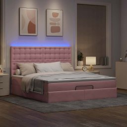 vidaXL Ottoman bed met matrassen en LED's 180x200cm fluweel roze