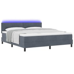 vidaXL LED Box Spring Bed Donkergrijs 180 x 200 cm Fluweel
