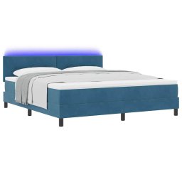 vidaXL LED Box Spring Bed Donkerblauw 180 x 200 cm Fluweel