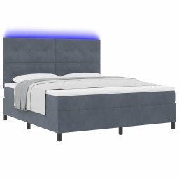 vidaXL LED Box Spring Bed Donkergrijs 180 x 200 cm Fluweel