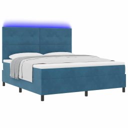 vidaXL LED Box Spring Bed Donkerblauw 180 x 200 cm Fluweel