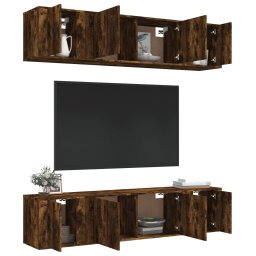 vidaXL 6-delige Tv-meubelset bewerkt hout gerookt eikenkleurig
