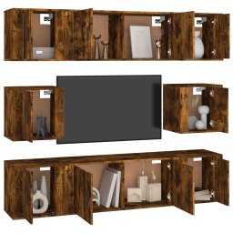 vidaXL 8-delige Tv-meubelset bewerkt hout gerookt eikenkleurig