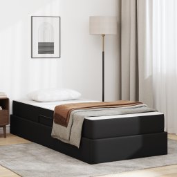 vidaXL Opslag bed met matras met matras met opslag 2 pcs Zwart Leer