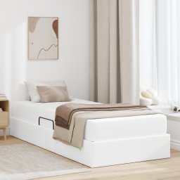 vidaXL Opslag bed met matras met matras met opslag 2 pcs Wit Leer