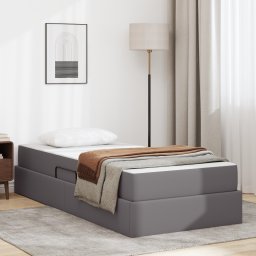 vidaXL Opslag bed met matras met matras met opslag 2 pcs Grijs Leer