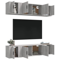 vidaXL 6-delige Tv-meubelset bewerkt hout grijs sonoma eikenkleurig