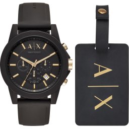 Armani Exchange AX7105 Geschenkset Herenhorloge met Bagage Tag 45 mm - Zwart