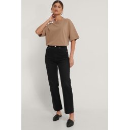 NA-KD - Maat EU 44 - Straight High Waist Raw Hem Vrouwen Jeans - Washed Black