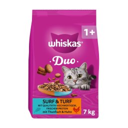 Dubbelpak: 2x 7kg Whiskas 1+ Duo Surf & Turf Tonijn & Kip droogvoer voor katten