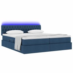 vidaXL LED Opslagbed met Matras Blauw 200 x 200 cm Stof