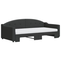 vidaXL Slaapbank met onderschuifbed en matrassen 90x190 cm stof zwart