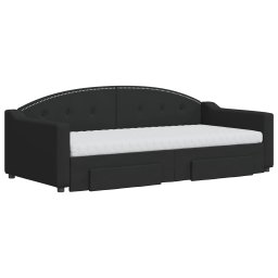 vidaXL Slaapbank met onderschuifbed en lades 90x190 cm stof zwart
