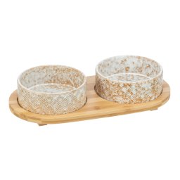 Trixie keramische kom set & Bamboe 2x300ml 30x6x15cm kat