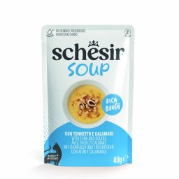 12x40g tonijn en inktvis Schesir kattensoep natvoer voor katten