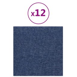vidaXL Wandhoofdbord 12 pcs 30 x 30 cm Blauw Stof