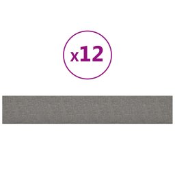 vidaXL Wandhoofdbord 12 pcs 90 x 15 cm Lichtgrijs Stof