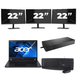 Acer TravelMate P214-53 - Intel Core i5-11e Generatie - 14 inch - 8GB RAM - 256GB SSD - Windows 11 Home + 3x 22 inch Monitor