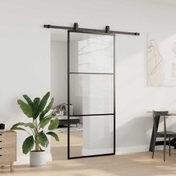 vidaXL Schuifdeur met beslagset 90x205 cm ESG glas zwart