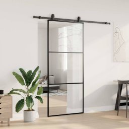 vidaXL Schuifdeur met beslagset 90x205 cm ESG glas zwart