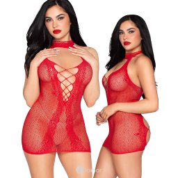 * LEG AVENUE Rode Gestipte Halter Mini Jurk, LAV88065