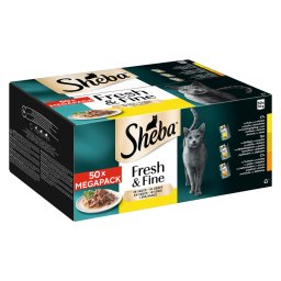 50 x 50 g Multipack Sheba Fresh Fijne verse zakjes met kip, gevogelte, kalkoen in saus - Natvoer Kat