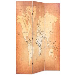 vidaXL Kamerscherm inklapbaar wereldkaart 120x170 cm geel