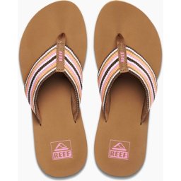Reef - Maat 37,5 - Spring Woven Smoothie Stripe Dames Slippers - Cognac/Roze